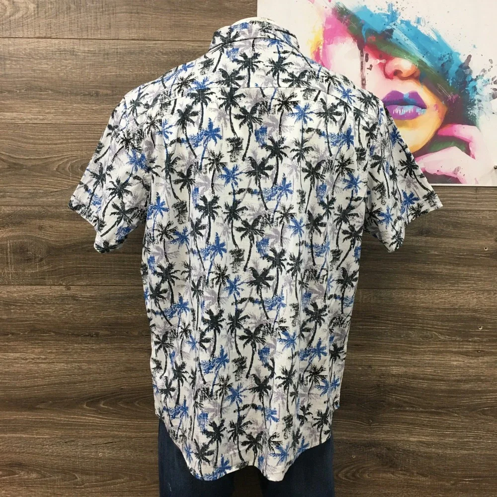 Carbon2Cobalt Palm Tree Print Button Up Short Sleeve‎ Shirt XXL Cotton